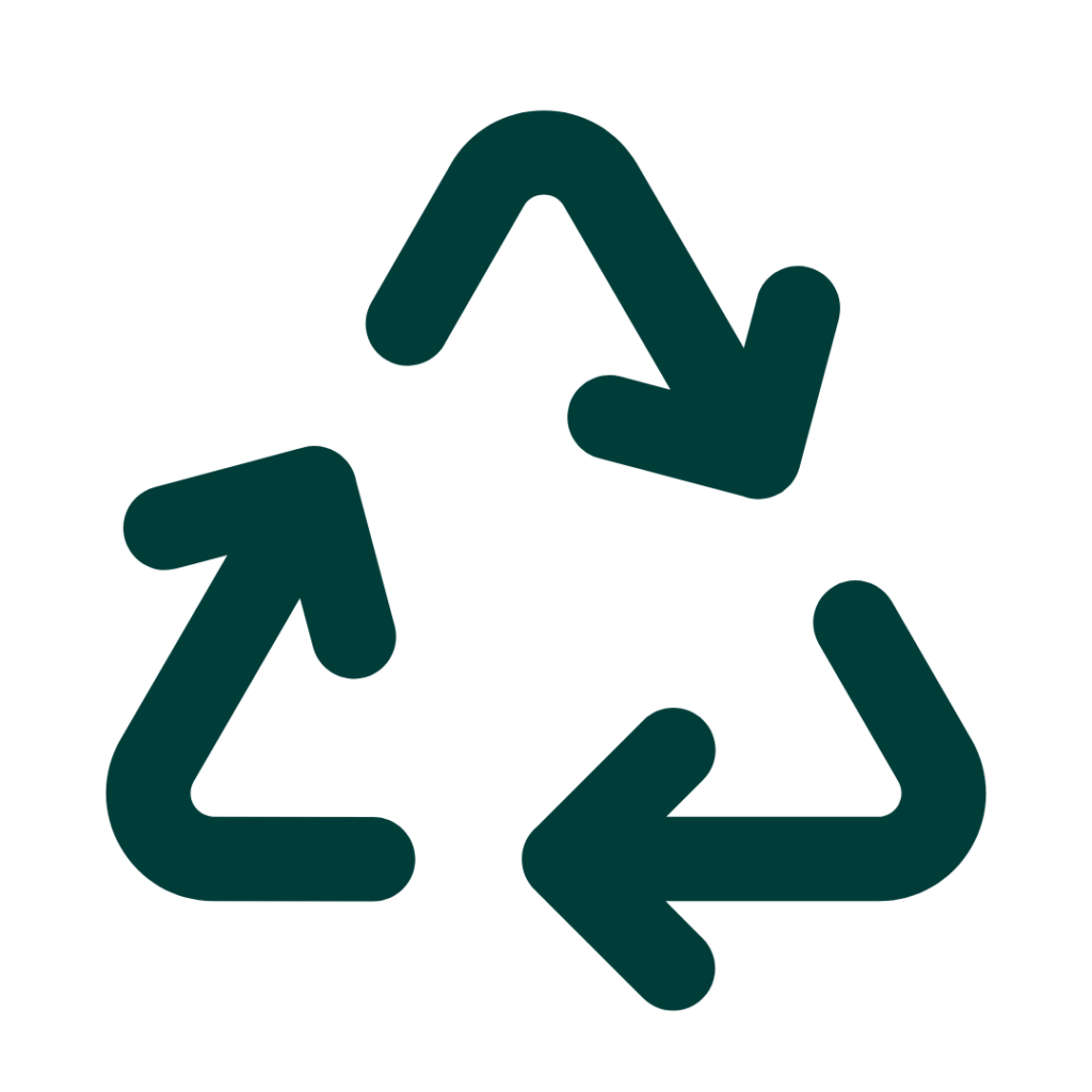 Recycle arrows icon in dark green.