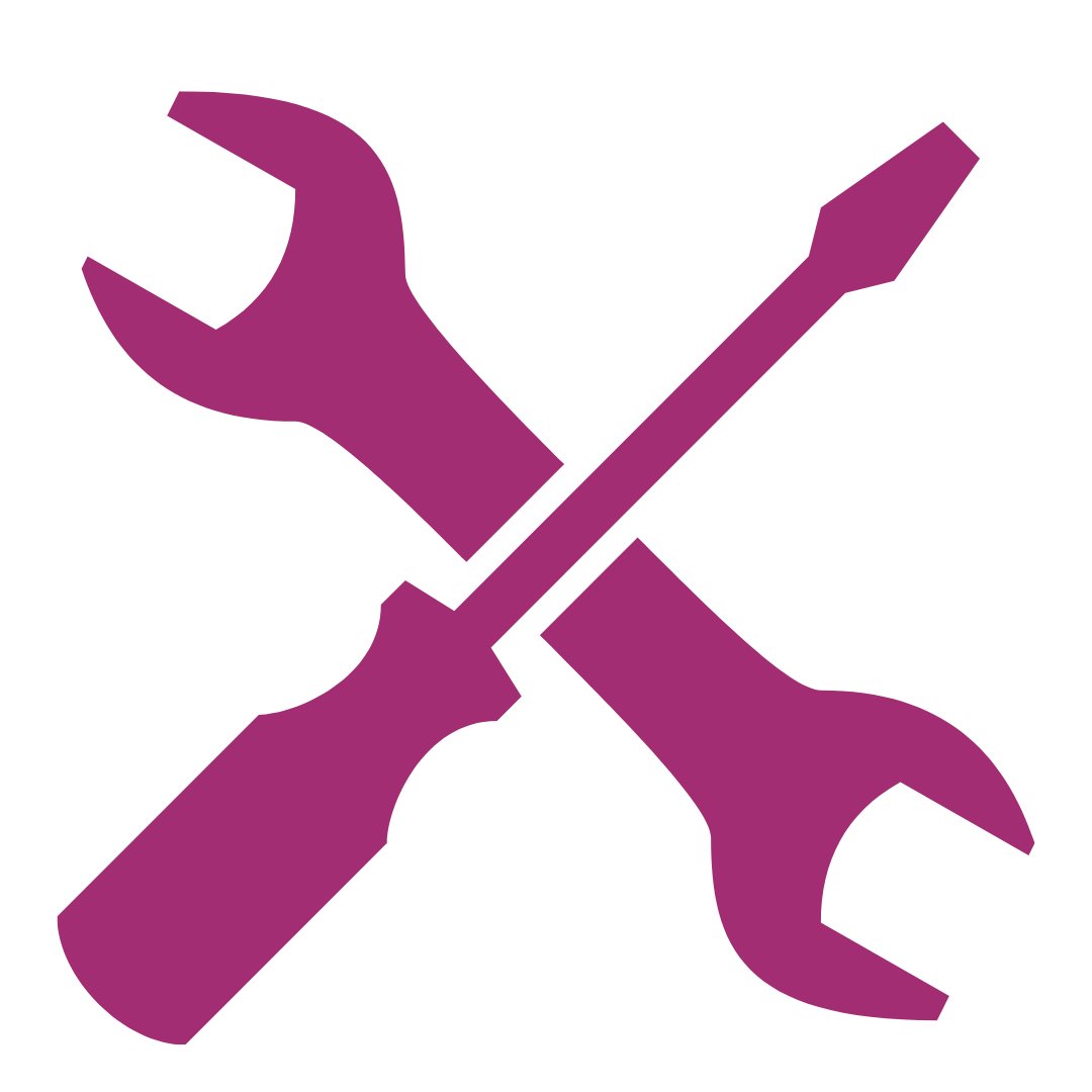 Pink illustrated graphic of a wrench and screwdriver.