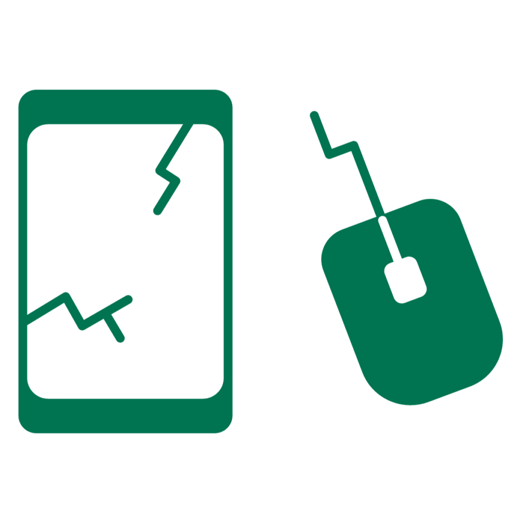Broken phone and computer mouse icon