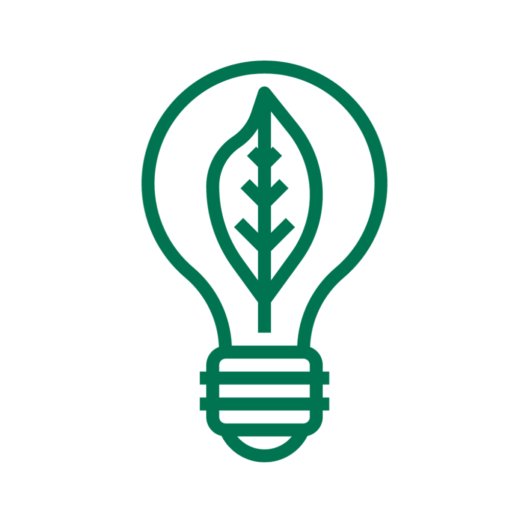 Icon of Light bulb with  a leaf in the middle