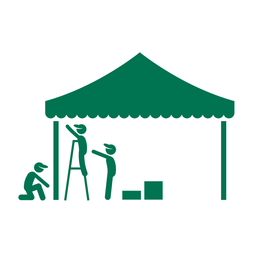 Icon of three people setting up a tent