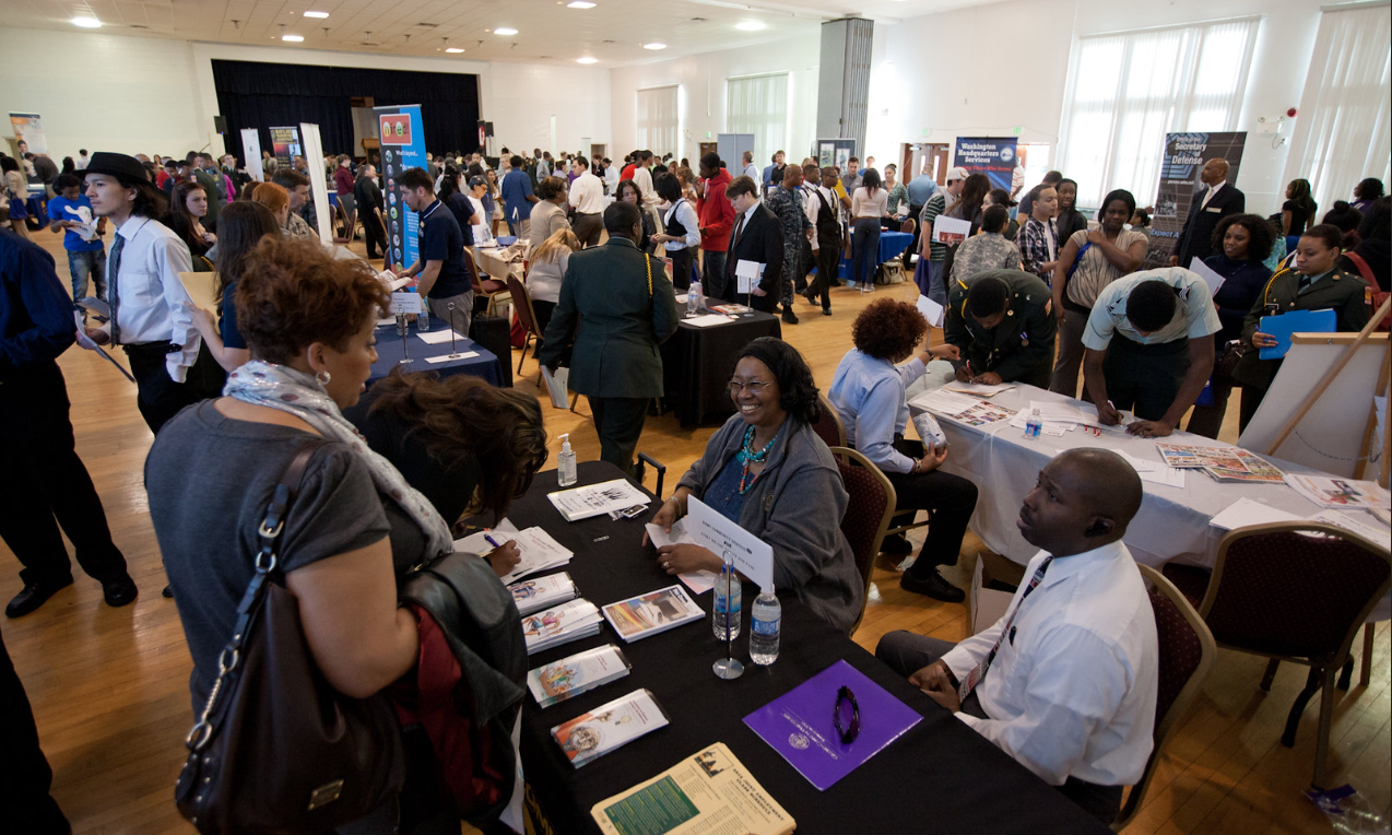 Credit - Patuxent Publishing Caption- Abstract - so Fort Meade, MD Photo date: 03-01-2012 Photo by Nate Pesce Pictured a wide shot of the Youth Job Fair at McGill Training center. Fort Meade hosted a Youth Job Fair at McGill Training Center where teens interacted with company representatives, learned resume tips, and participated in instructional programs.