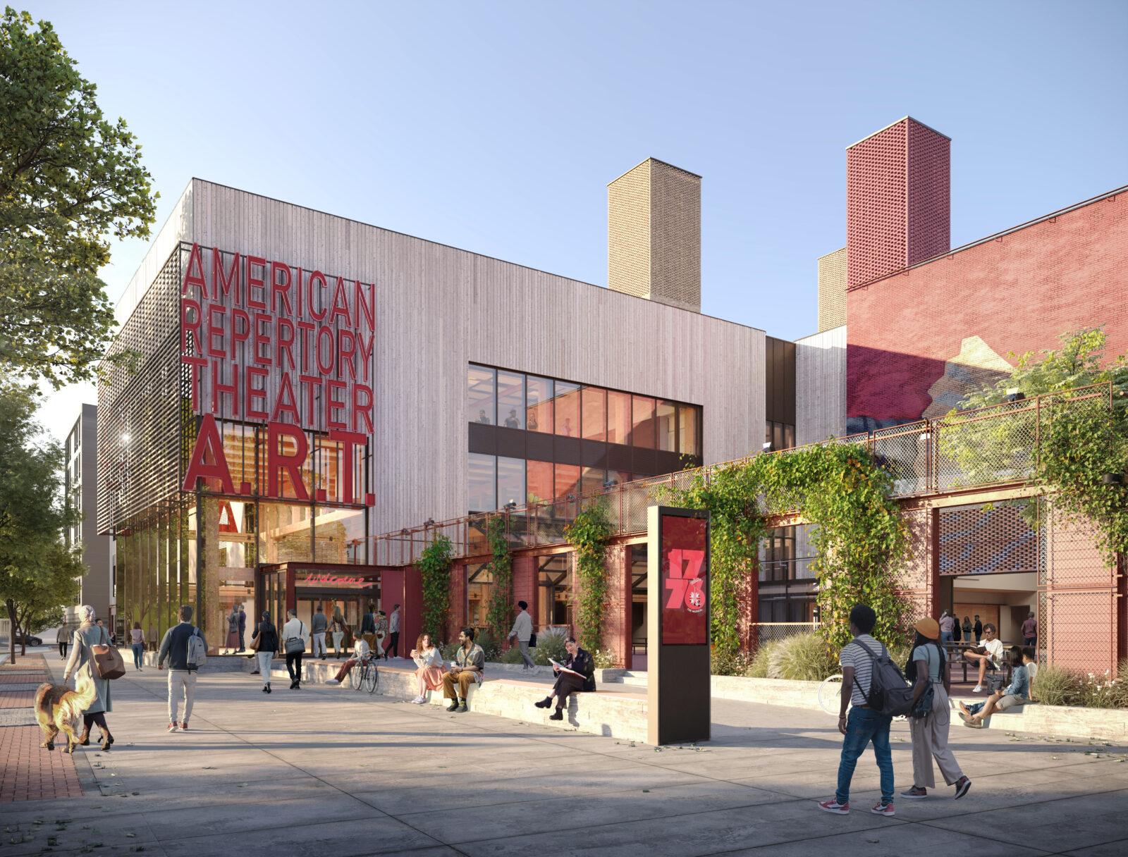 Rendering of the outside of the new American Repertory Theater by DeMaterial.