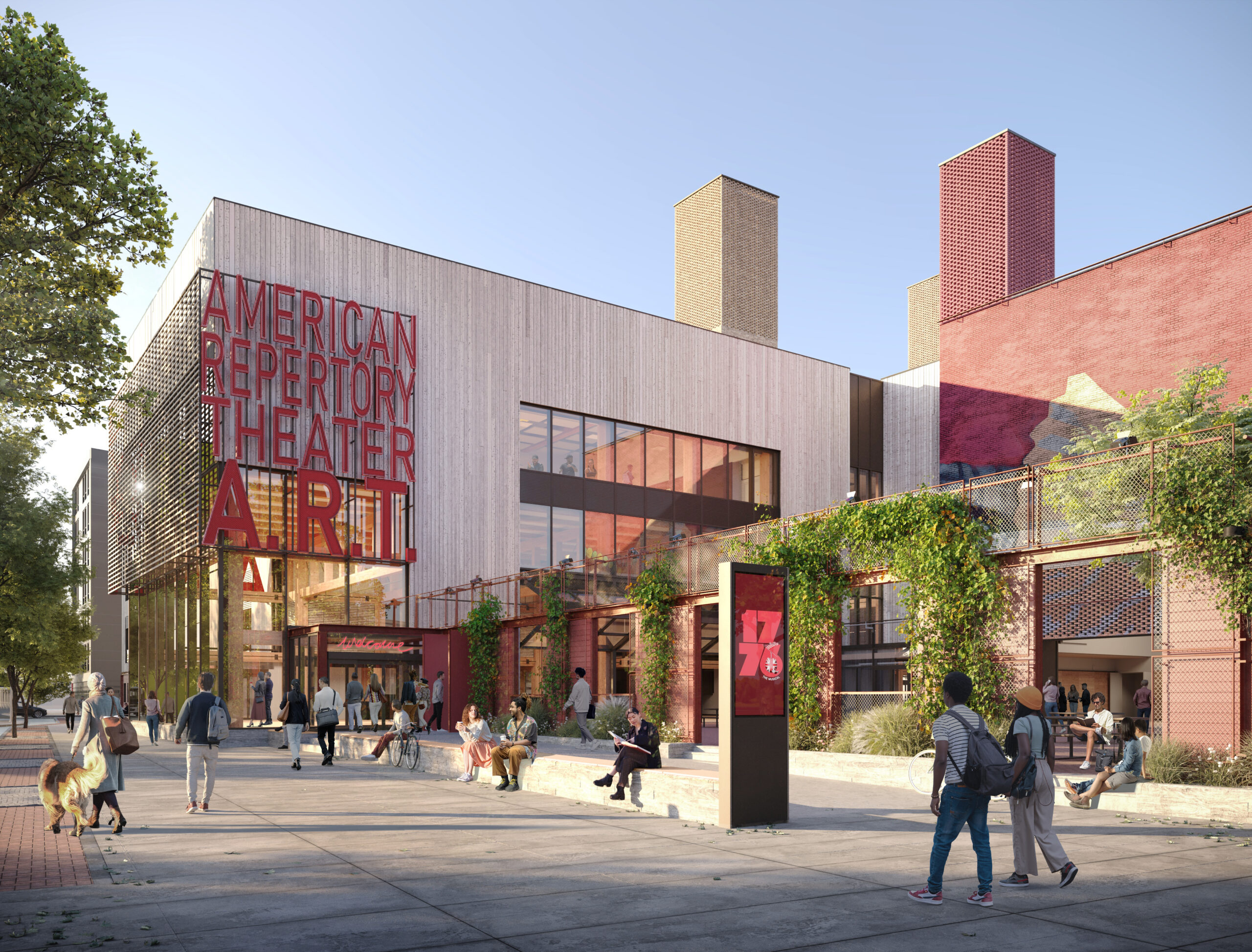 Rendering of the outside of the new American Repertory Theater by DeMaterial.