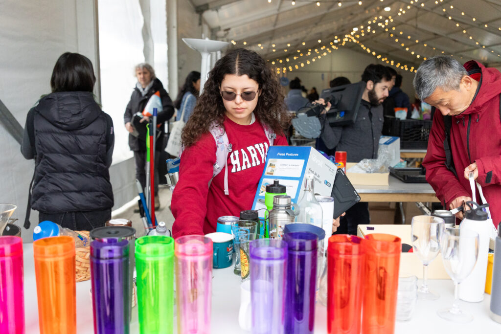 A Harvard student shops free items at at Freecycle event.