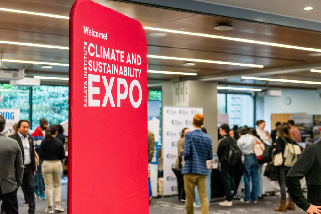 Salata Institute Career Expo red banner sign during an event.