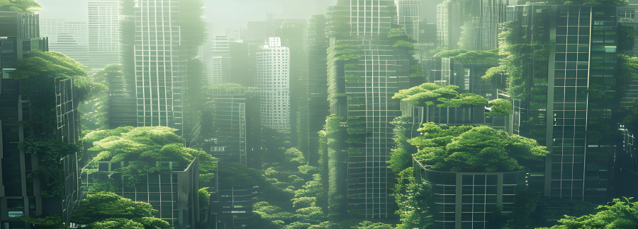 Digital drawn green urban landscape