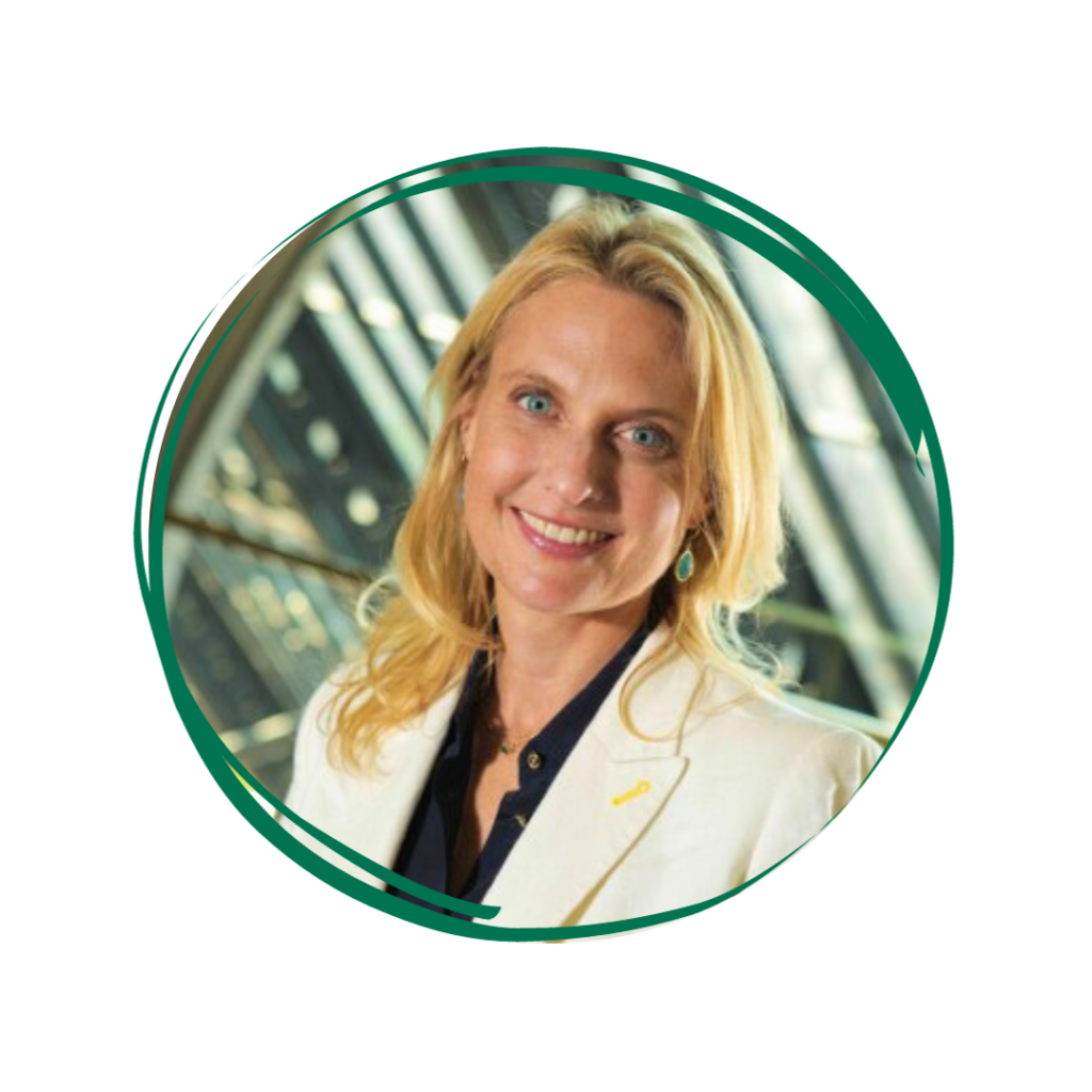 Headshot of Heather Henriksen with a green circle border around it.