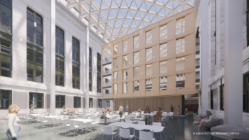 A rendering of the skylight at West Commons building at Harvard Medical School.