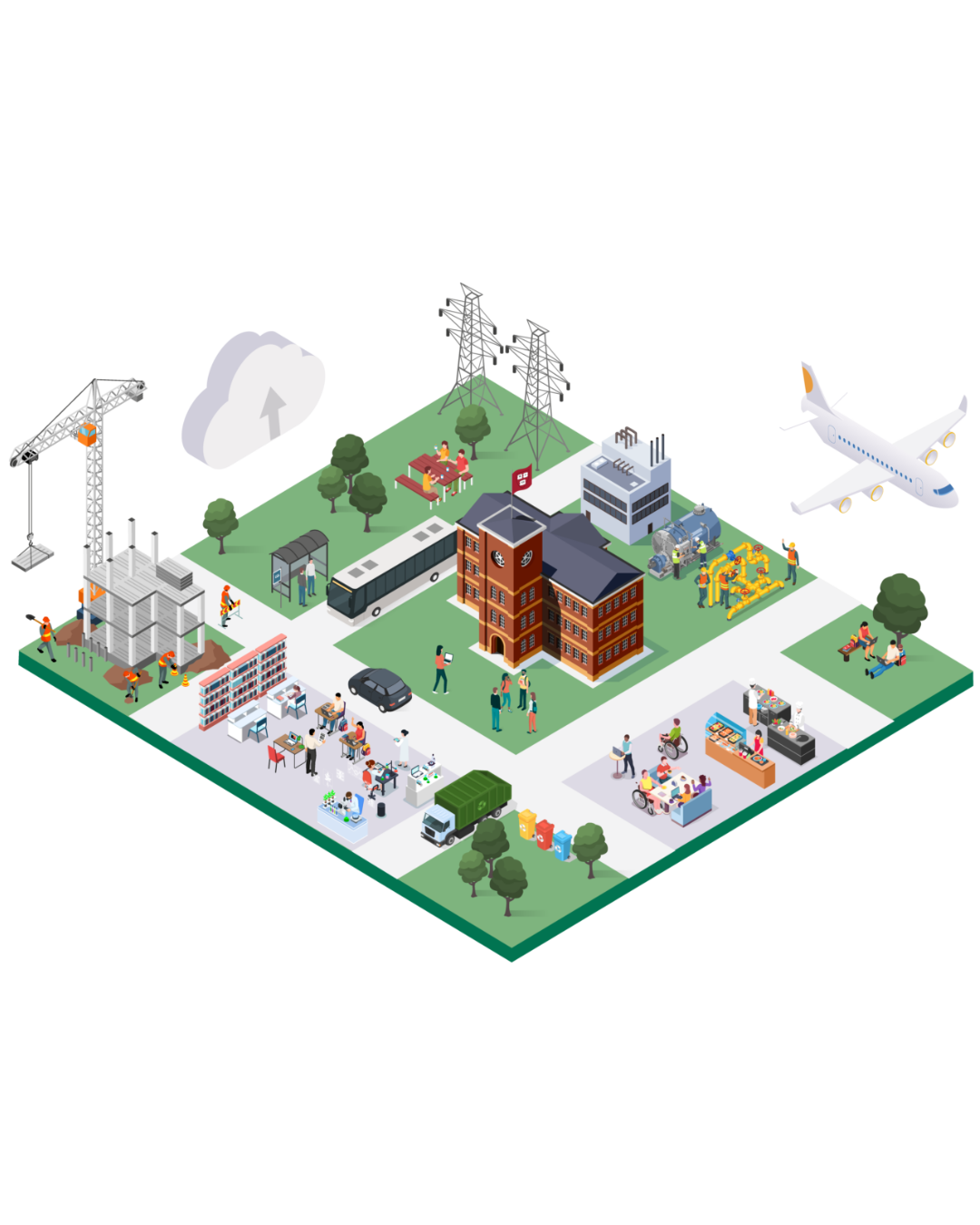 Graphic illustration of a campus life.