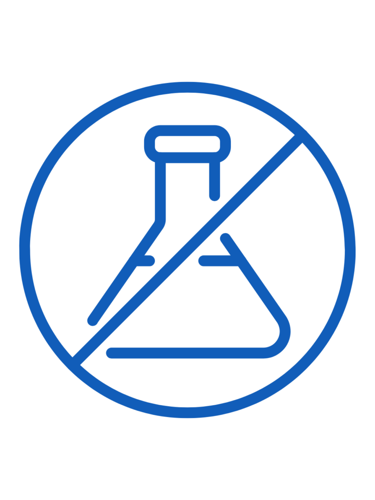 Blue icon depicting chemical-free.