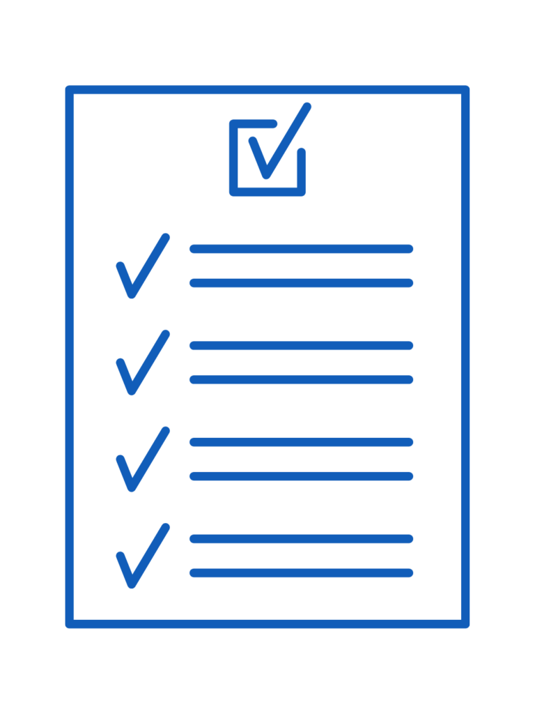 Blue icon of a checklist depicting protocols.