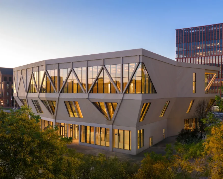 Exterior photo of the David Rubenstein Treehouse Conference Center.